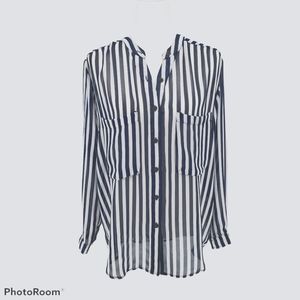 Minkpink Navy striped sheer long sleeve  top